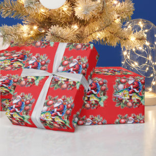 Papier Cadeau Pêche avec Noël du Père Noël