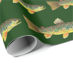 Papier Cadeau Pêche Brown à la truite pêcheur à la ligne