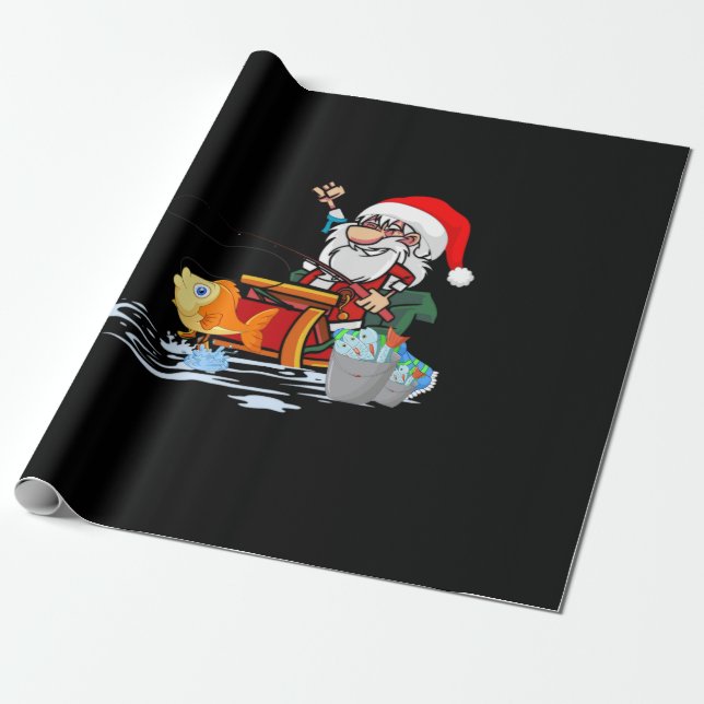 Papier Cadeau Pêche du Père Noël pendant Noël (Déroulé)
