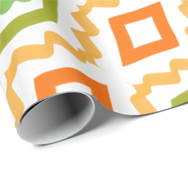 Papier Cadeau Pêche Orange Et Vert (Coin rond)