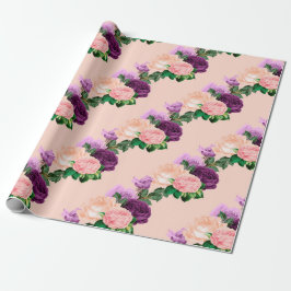 Papier Cadeau Pêche rose et lavande violet florale
