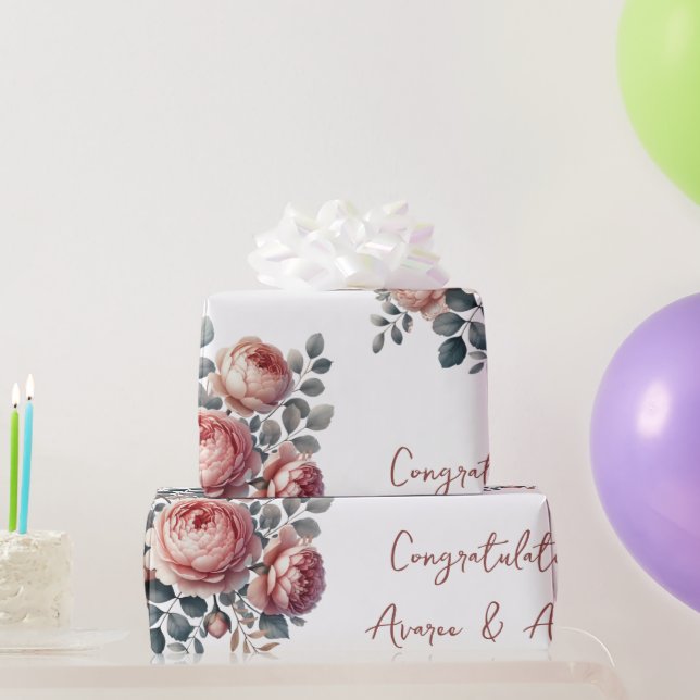 Papier Cadeau Pêcher les pivoines sur le Mariage personnalisé bl (Cadeaux de fête)