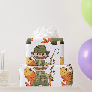 Papier Cadeau Pêcheur de dessin animé avec Gros Catch Funny Fish