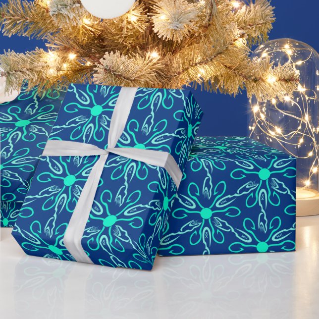 Papier Cadeau Pêcheur de glace Motif Hexagon Snowflake (Vacances)
