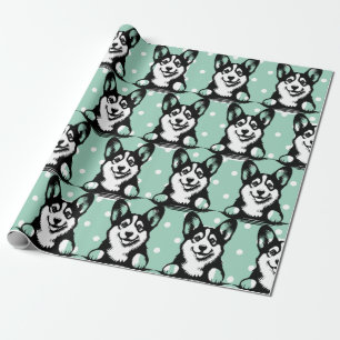 Papier Cadeau Peeking Corgi Vert Thème Personnalisé