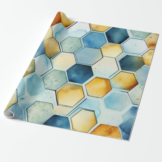 Papier Cadeau Peigne de miel bleu et or (Déroulé)