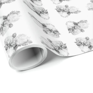 Papier Cadeau Peine blanche noire élégante aquarelle florale art