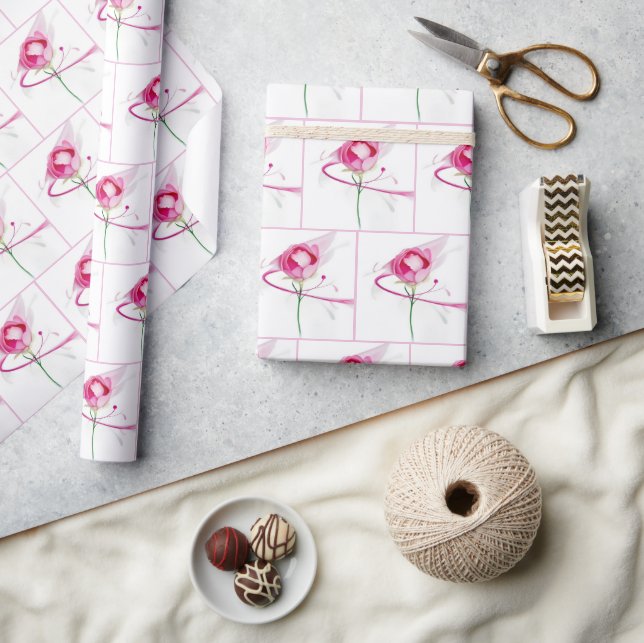 Papier Cadeau Peine rose Bud Peinture Abstraite (Artisanat)