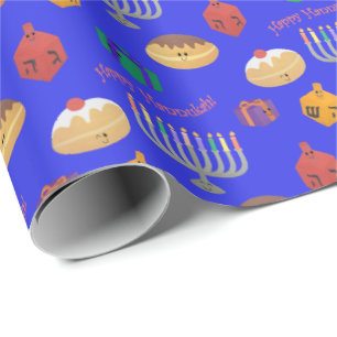 Papier Cadeau Peint à la main, mignon Hannukah à motif Wrappin