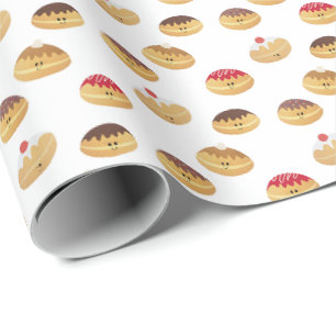 Papier Cadeau Peint à la main, mignon Hannukah doughnut motif Wr