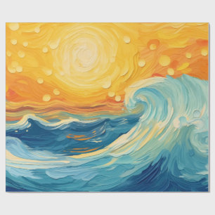 Papier Cadeau Peinture à l'huile côtière Soleil et vagues Découp