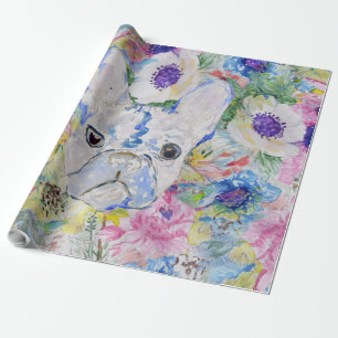 Papier Cadeau peinture Abstraite à l'aquarelle florale de bulldo