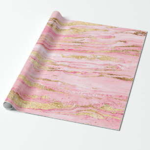 Papier Cadeau Peinture Abstraite en marbre rose élégant