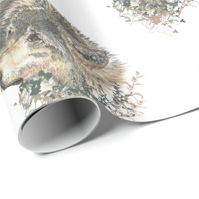 Papier Cadeau Peinture aquarelle Mère Loup & Cubs (Coin rond)