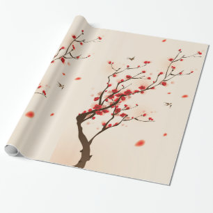 Papier Cadeau Peinture asiatique de style, fleur de prune au