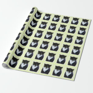 Papier Cadeau Peinture de chat Tuxedo - Cute Original Cat Art