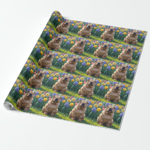 Papier Cadeau Peinture de fleurs printanières de chien Shar Pei