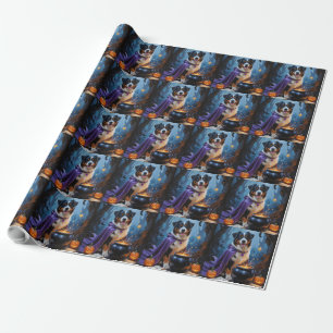 Papier Cadeau Peinture de Halloween fantaisiste de Chien de mont
