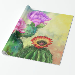 Papier Cadeau Peinture de papier peint en cactus rouge violet