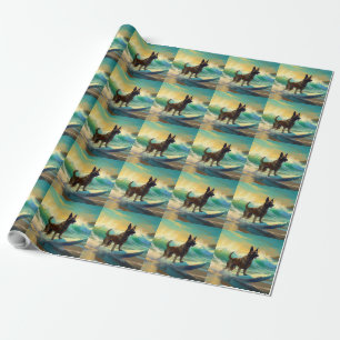 Papier Cadeau Peinture de Surf sur Plage Malinois Belge