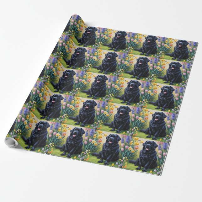 Papier Cadeau Peinture des fleurs de printemps des chiens de Ter (Déroulé)