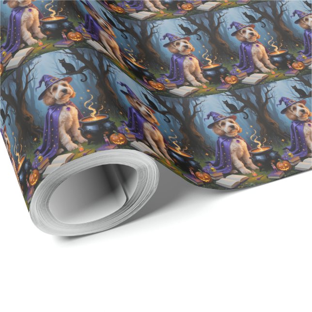 Papier Cadeau Peinture d'Halloween capricieuse pour chien de Coc (Coin rond)