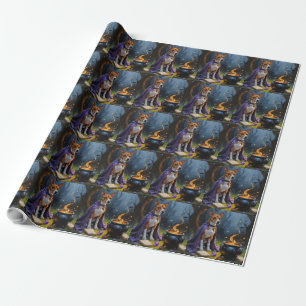 Papier Cadeau Peinture d'Halloween lunaire de Basenji Chien