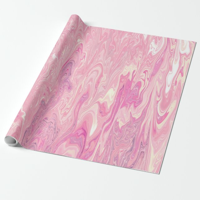 Papier Cadeau Peinture en marbre blanc rose moderne Design abstr (Déroulé)