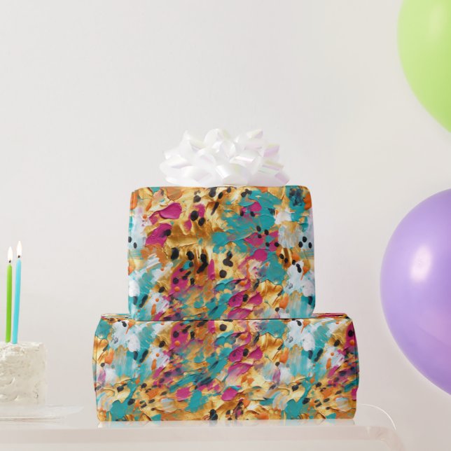 Papier Cadeau Peinture léopard rose or Aqua (Cadeaux de fête)