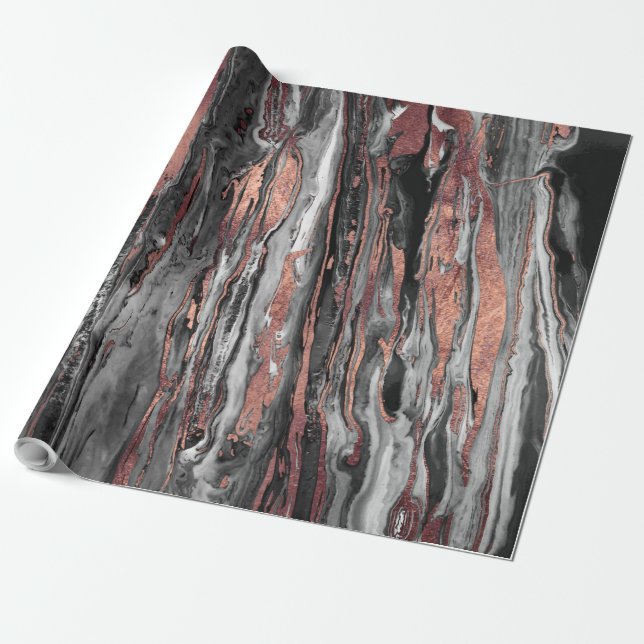 Papier Cadeau Peinture marbleized par résumé rose moderne d'or (Déroulé)