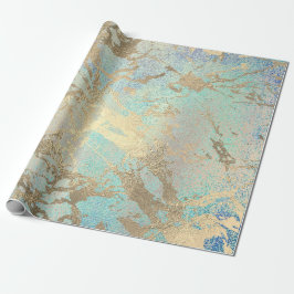 Papier Cadeau Peinture rose Bleu Aqua Marbre Or Bleu brillant