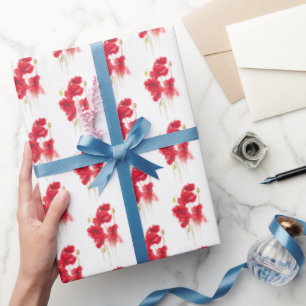 Papier Cadeau Peinture rouge sur le pavot blanc