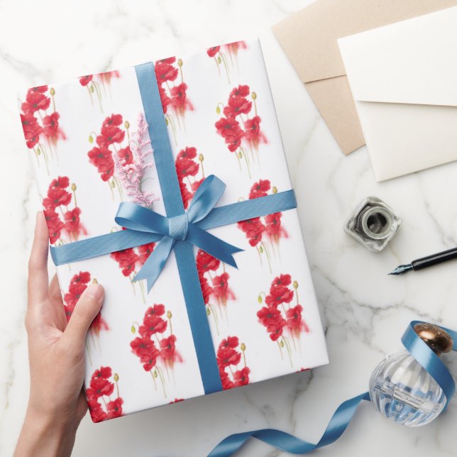 Papier Cadeau Peinture rouge sur le pavot blanc (Cadeaux)
