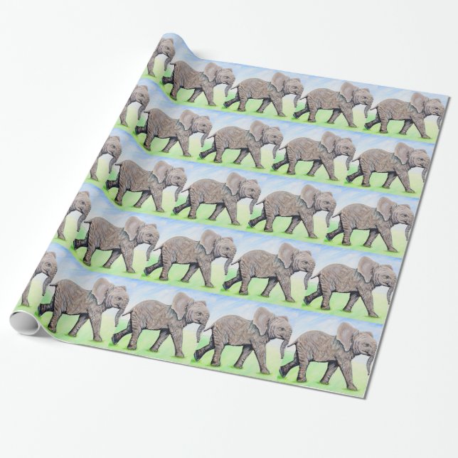 Papier Cadeau Peinture sur petit éléphant (Déroulé)