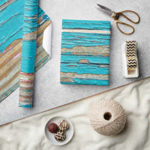 Papier Cadeau Peinture turquoise sur bois patiné