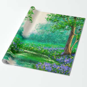 Papier Cadeau Peintures à l'huile paysage, printemps, arbre dans