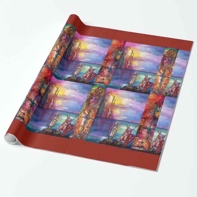 Papier Cadeau PENDRAGON Chevaliers médiévaux, Coucher de soleil  (Déroulé)