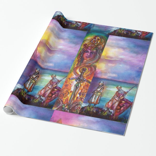 Papier Cadeau PENDRAGON Chevaliers médiévaux, Coucher de soleil  (Déroulé)