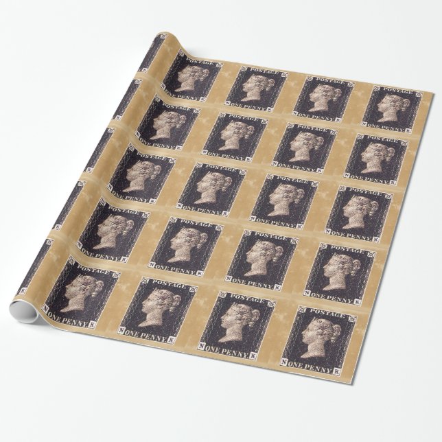 Papier Cadeau Penny Black Postage Timbre (Déroulé)