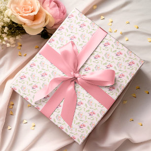 Papier Cadeau Peonées roses avec Motif Feuille Bambou