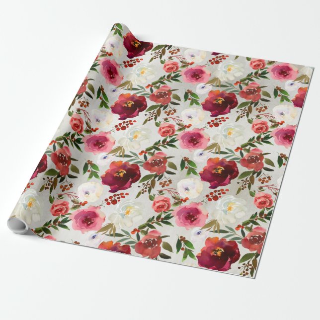 Papier Cadeau Peonies de Bourgogne rose Roses & Berries Garden (Déroulé)