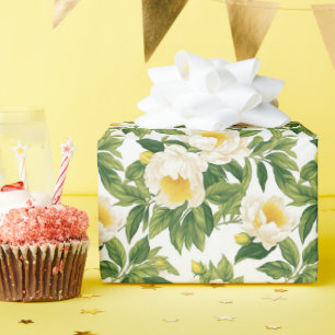 Papier Cadeau Peonies de Claire de Lune blanches et jaunes