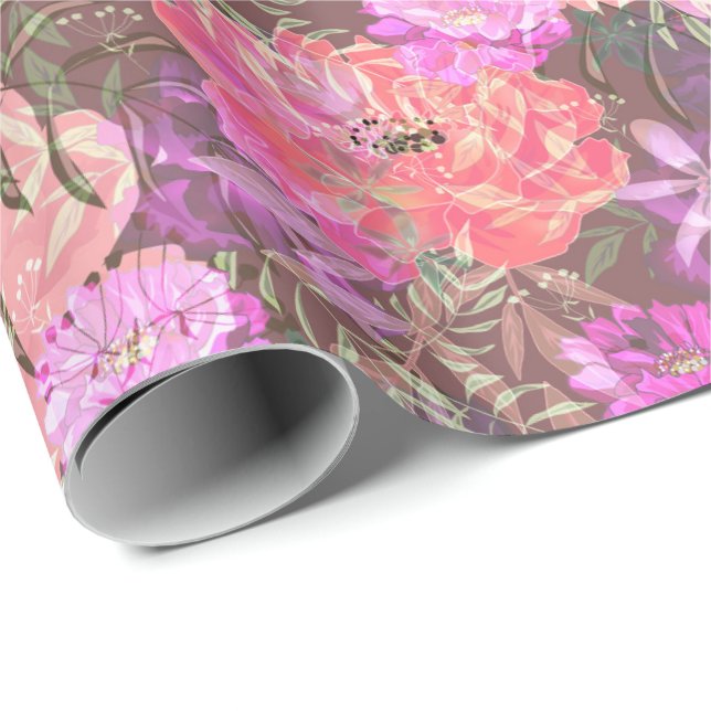 Papier Cadeau Peonies rose rose fleurs fleurs jardin fleurie bou (Coin rond)