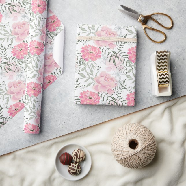Papier Cadeau Peonies rose rose fleurs fleurs jardin fleurie bou (Artisanat)