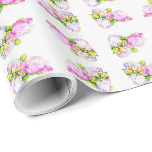 Papier Cadeau Peonis, rose, blanc, aquarelle peinture florale