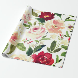 Papier Cadeau Peony floral Bourgogne Motif Antique Mariages