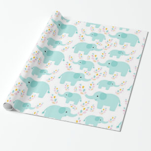 Papier Cadeau Pépinière Blue Elephants Imprimer
