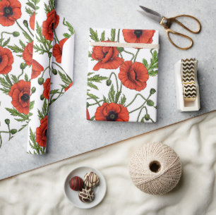Papier Cadeau Pépites, rouge et vert sur blanc