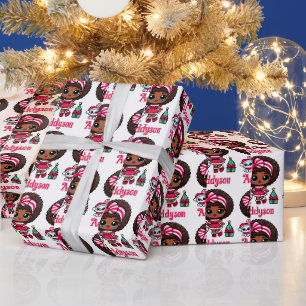 Papier Cadeau Peppermint Afro Fête Fête Fille et Chiot Noël