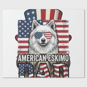 Papier Cadeau Père Esquimau Américain Patriotique Vintage Chien